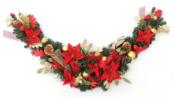40"クリスマススワッグ装飾付(赤/金)